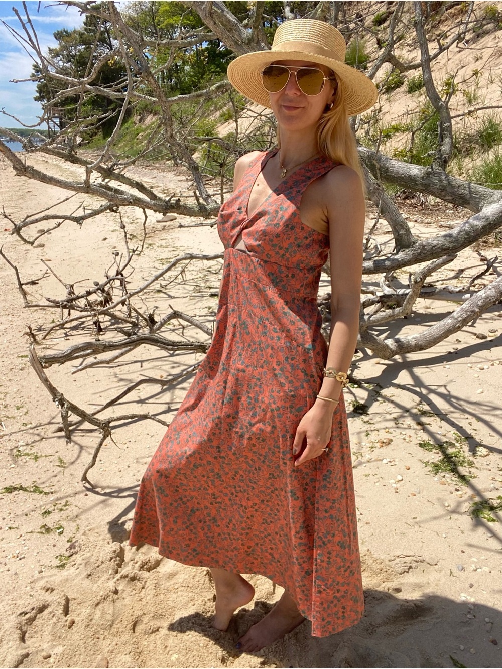 MADEWELL Floral Teal Coral Summer Dress with Knot Front! 🐚